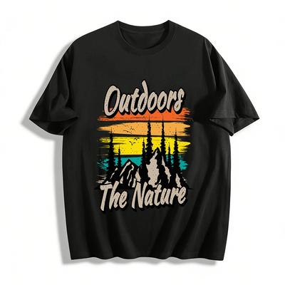 Vintage Outdoor Natur Berg Wald Druck Lässiges T-Shirt Reines Baumwoll-T-Shirt