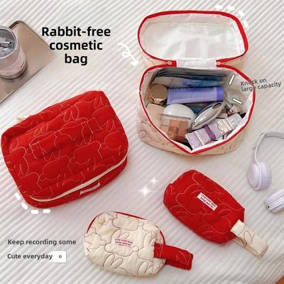 תיק איפור לנשים קיבולת גדולה נייד חדש תיק אחסון קוסמטיקה לנסיעות תיק רחצה בנות פרח חמוד מצויר קלמר