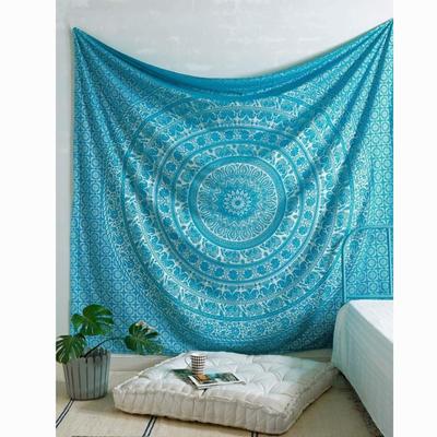 Handmade Indian Hippie Bohemian Psychedelic Elephant Mandala Wall Hanging Bedding Tapestry (Turquoise Silver)