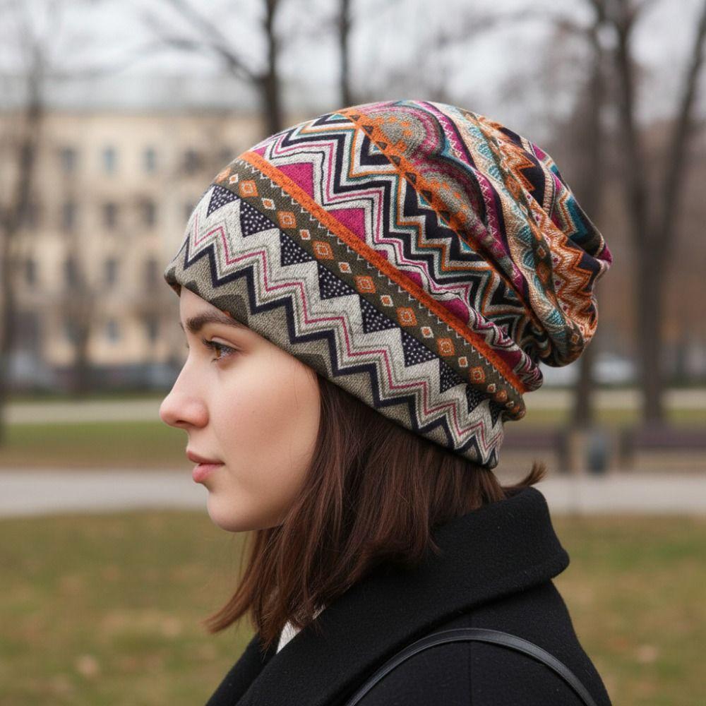 Plaid Print Pullover Hat Multifunctional Casual Hedging Cap fashion Turban Hats  Autumn and Winter