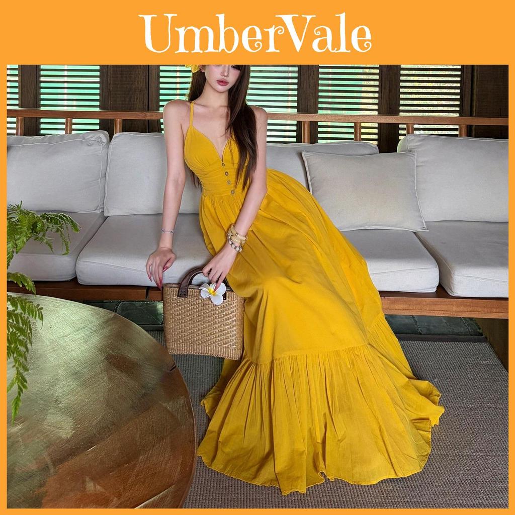 Vacation Dress With V Neck Sleeveless Long Skirt For Beach And Holiday