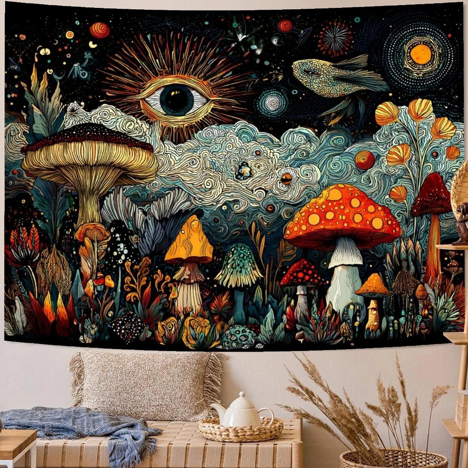 Mushroom Plant Tapestry Bedroom Charming Wall Hanging Living Room Bedroom Decorative Wall Tapestry Hippie Wall Hanging Tapestry 100X70CM