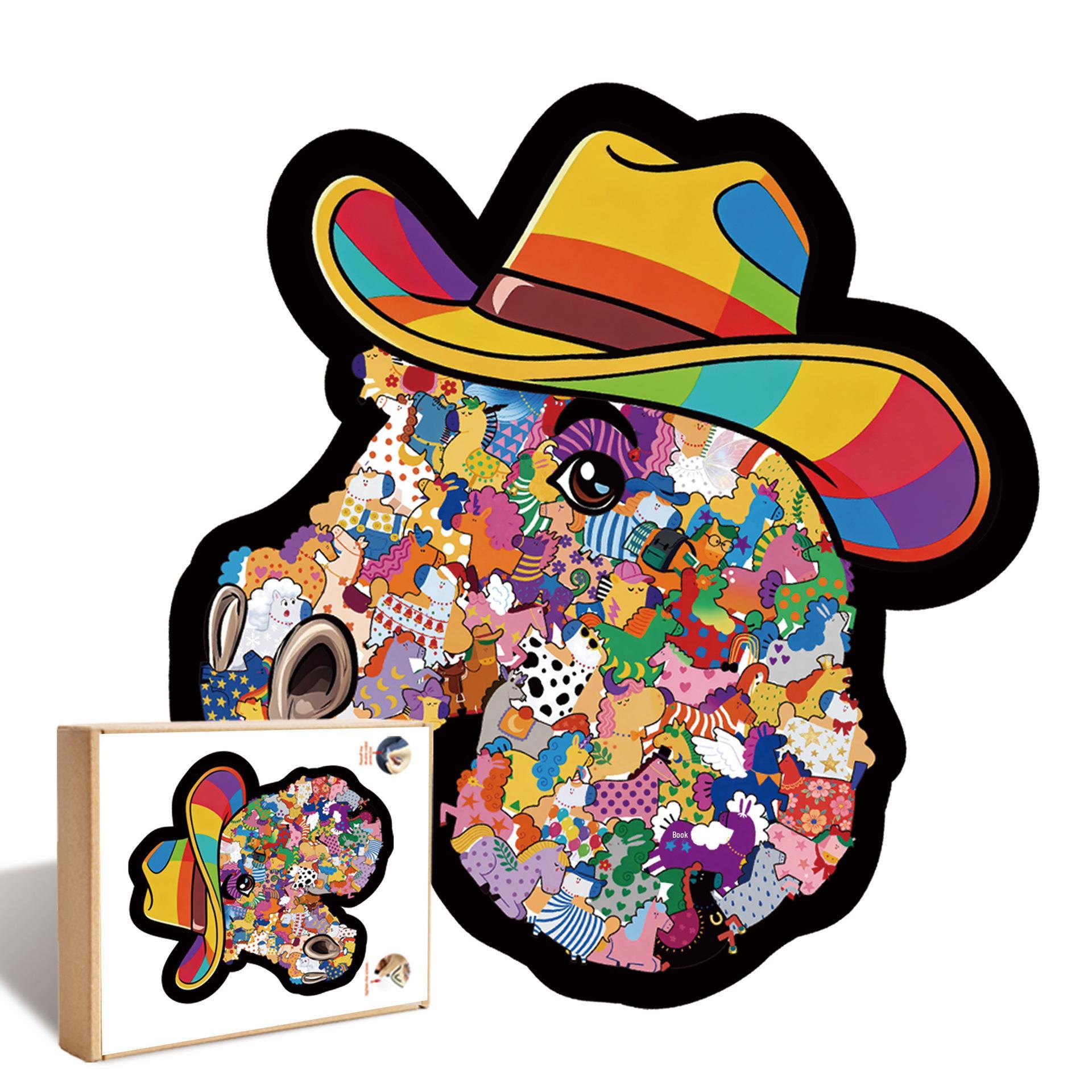 Wacocetoy Fun 2026 Cowboy Hat and Pony Wooden Puzzle with Frame - Irregular Shape Stacking Jigsaw Collection