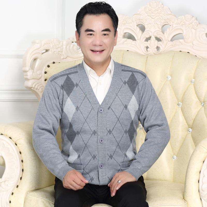 Men's Fleece-Lined Round-Neck Sweater for Autumn/Winter - Warm Knitted Base Layer for Dad or Grandpa