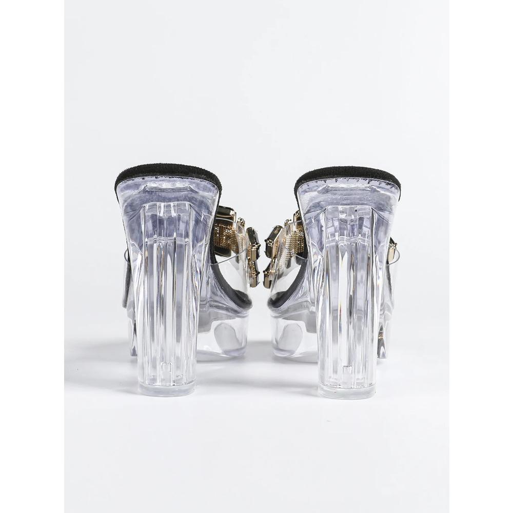 Women's 12cm Clear Chunky Heel Sandals - Fashion Square Toe Rhinestone Non-Slip Nightclub Shoes LFD-19866-10