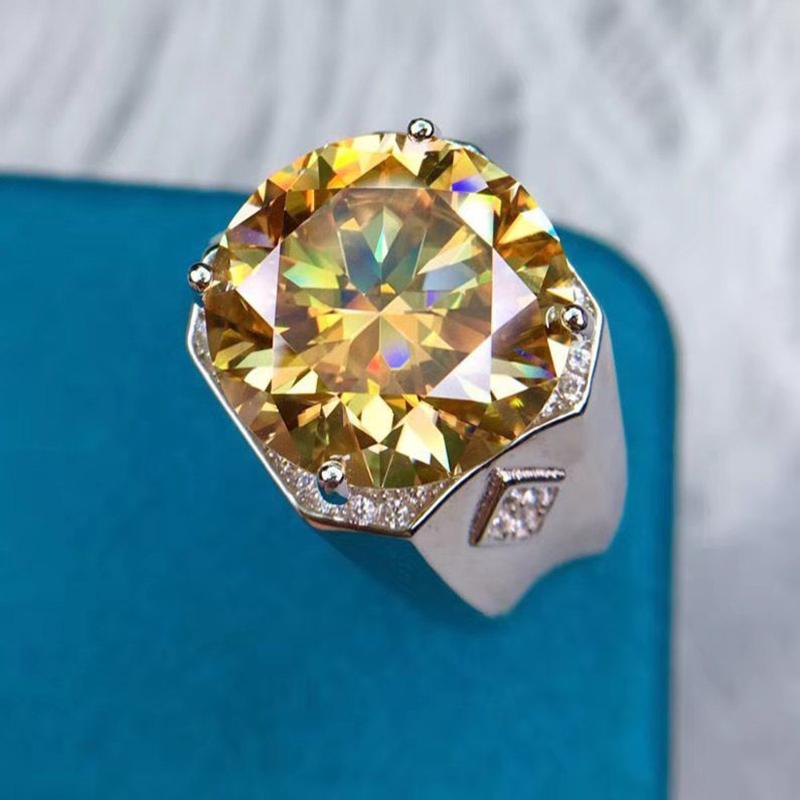 New Domineering Men's Moissan Diamond Ring Lucky Yellow Noble Yellow Diamond Hearts & Arrows Cut 10 Carat Jewelry Accessories