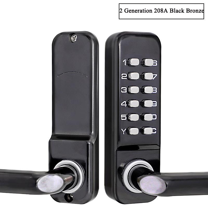 Silver Long Handle Keyless Mechanical Digital Door Lock Password Keypad Home Garden Yard Wooden Iron Gate Lock Pushbutton 2208A-Black