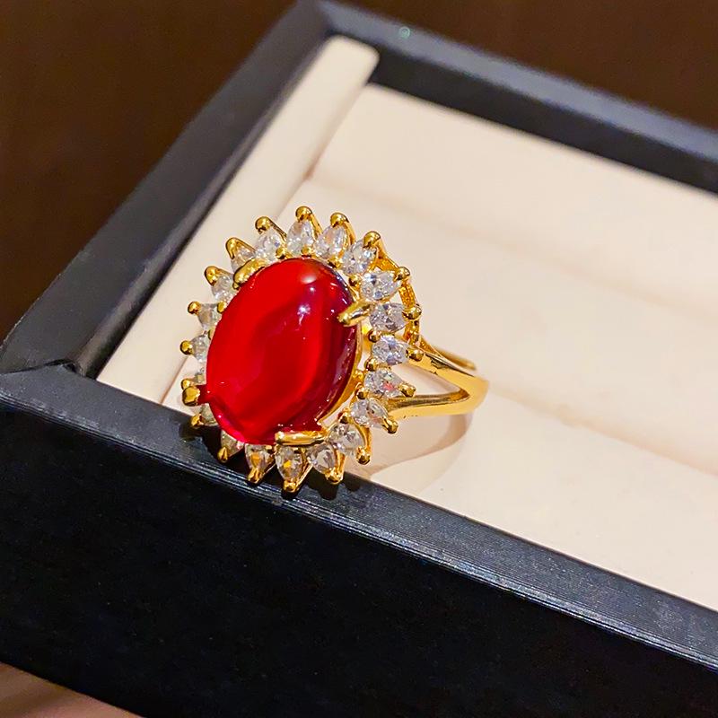 24K Gold Plated Zircon Round Open Bangle Ring - Vintage Style, High-End Luxury for Women
