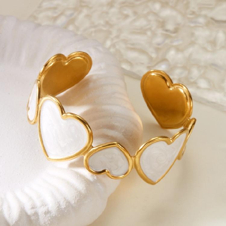 Bijou Manchette Cœur Effet Huile Goutte Unique Acier Inoxydable Doré Accessoires Bracelet Romantique pour Fête pour Femmes