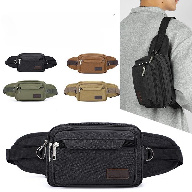 Bolsa de Cintura em Lona Esportes ao Ar Livre Multifuncional Bolsa de Cintura Masculina Durável Portátil Porta-Celular