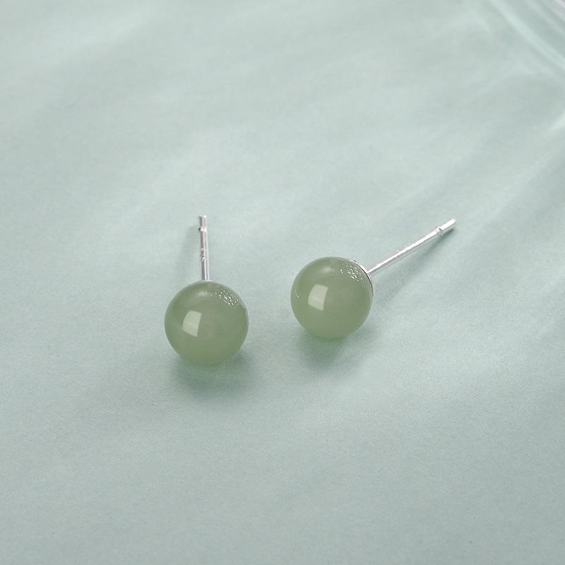 

PANJBJ 925 Sterling Silver Rose Hotan Jade Earring for Women Girl Ethnic Style Versatile Temperament Jewelry Gift Dropshipping