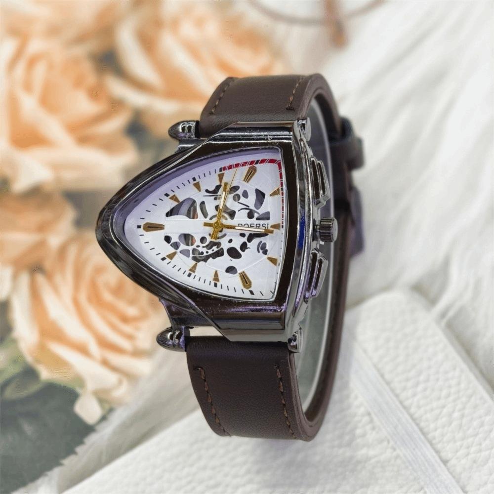 Casual Mechanical Watch Simple Quartz Wrist Watch New Triangular Hollow Watch Men