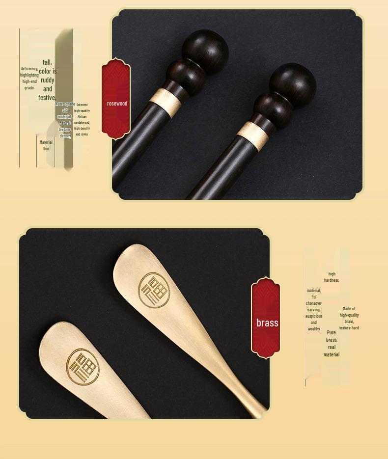 Pterocarpus Santalinus Premium Brass Shoehorn with Long Handle - Easy Lift for Pregnant Women