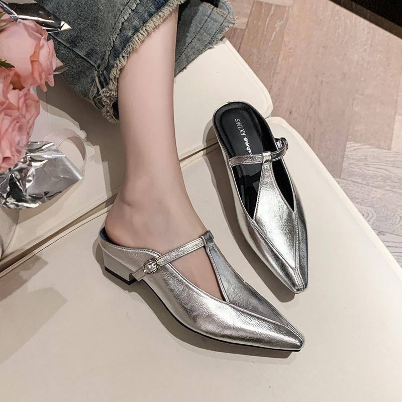 Elegant Pointed Toe Women Slippers Fashion Mules Shoes Heeled Sandals 2025 Designer Slides Summer New Luxury Flip Flops Mujer