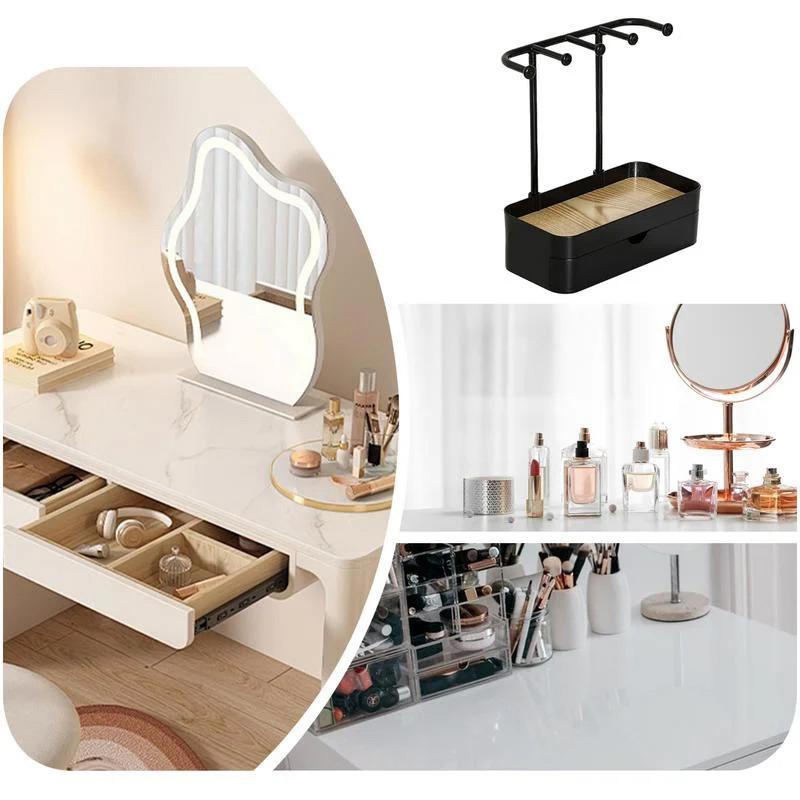 Raft de Expunere Cercei cu Strat Dublu cu Sertare, Raft Organizator pentru Depozitare Coliere, Inele, Suport Agățător pentru Bijuterii, Raft Organizator cu Tavă