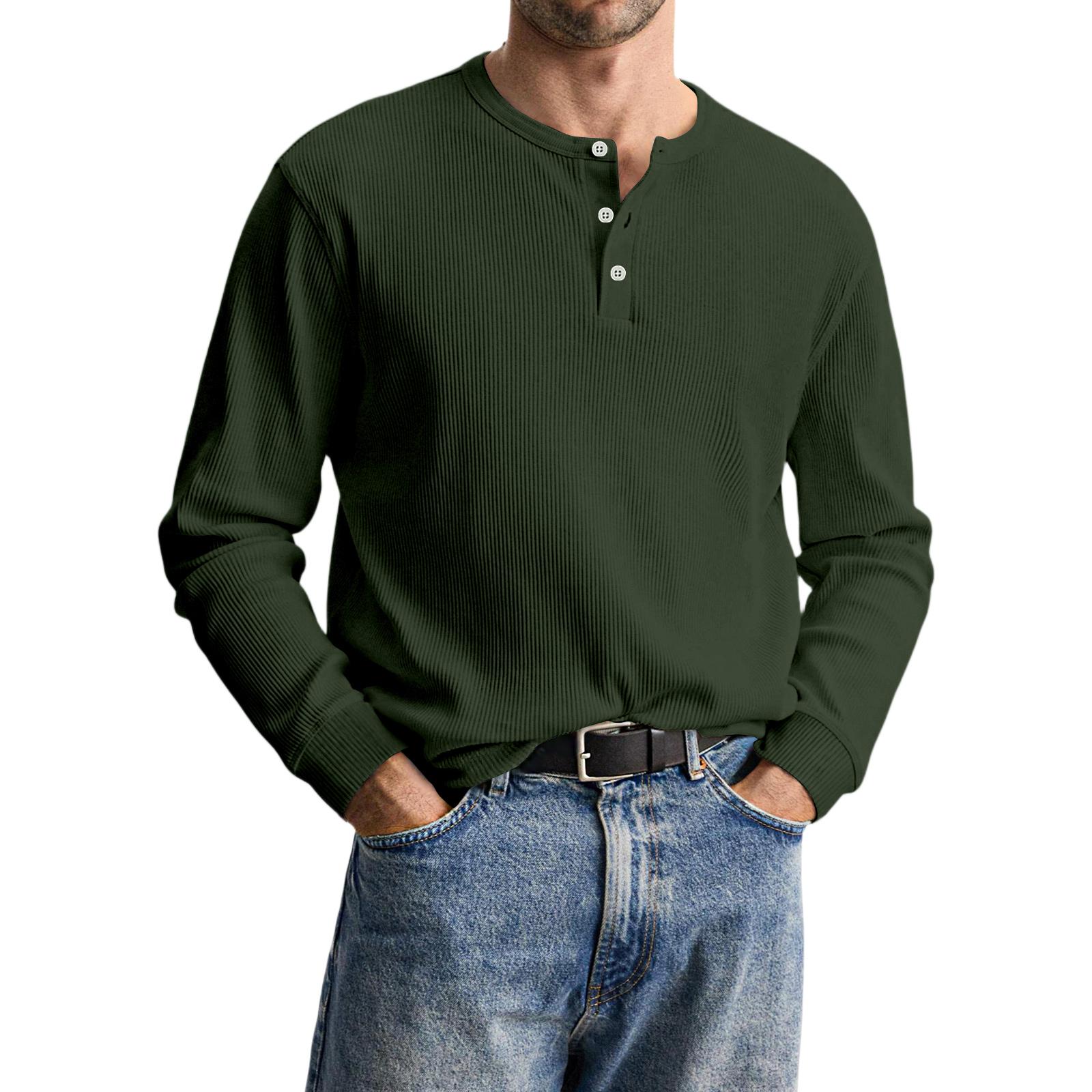 

Men s Casual Knit Button-Up Long-Sleeve Shirt L армія зелений колір