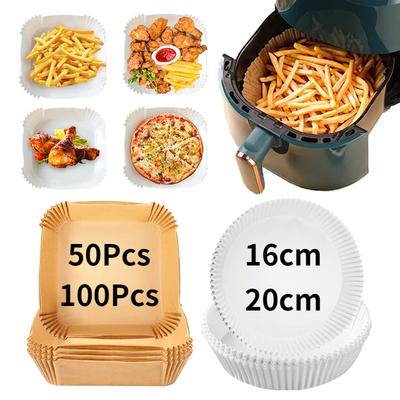50/100Pcs Air Fryer Baking Paper  for Barbecue Plate Round Oven Pan Pad 16/20cm AirFryer Oil-Proof Disposable Paper Liner