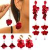 Exaggerated Red Rose Tassel Earrings In Ankara Style