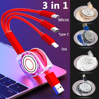 Câble de Charge USB 3 en 1 pour IPhone et câble Micro USB et USB C câble de Charge Portable rétractable pour Iphone X 8 Samsung S9