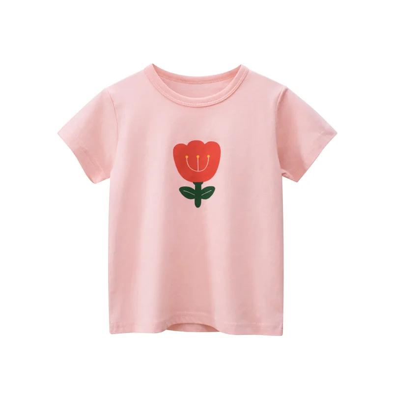 2026 Toddler Kid Baby Girls Clothes Summer Cotton T Shirt Short Sleeve Infant Top Cartoon Flower Print Tee Childrens Tshirt