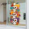 Outdoor Sunproof Window Decor Skeleton Undead Static Sticker, Waterproof PVC Decorative Decals, Durable Easy Peel And Stick Wall Film for