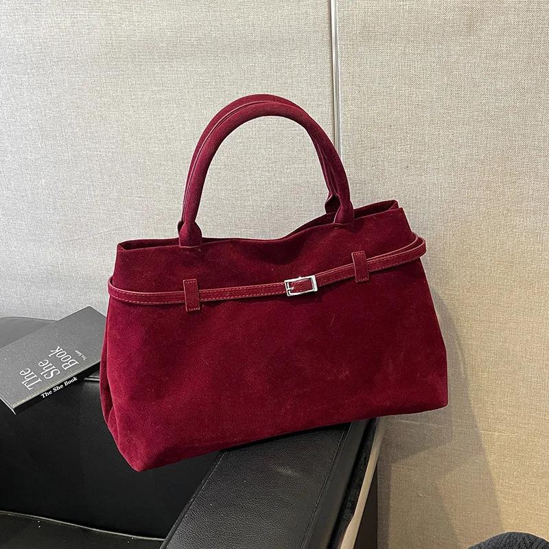 Buckle Decorative Design Solid Faux Suede Handbag Large Capacity Hasp Casual Tote 2026 Hot Sale Bags for Women Bolsas Femininas