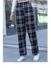 Plaid High-Waisted Women's Wide-Leg Pants - 2025 Autumn/Winter, Korean Style, Fleece-Lined, Loose Fit, Floor-Length.