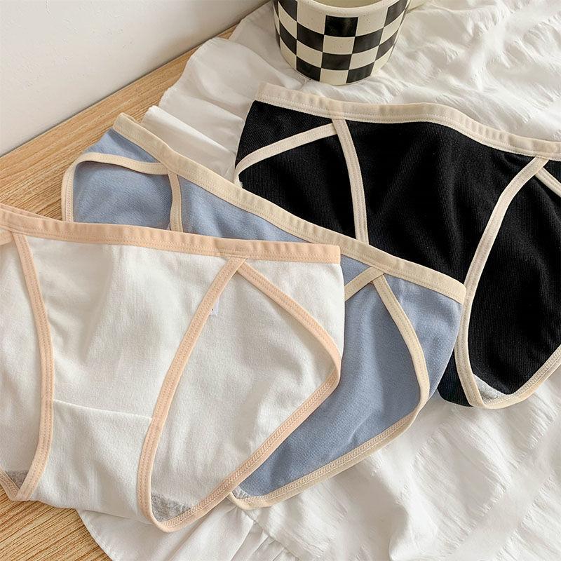 3PCS Summer Thin Women's Black Mid-Rise White High-Cut Sexy Panties