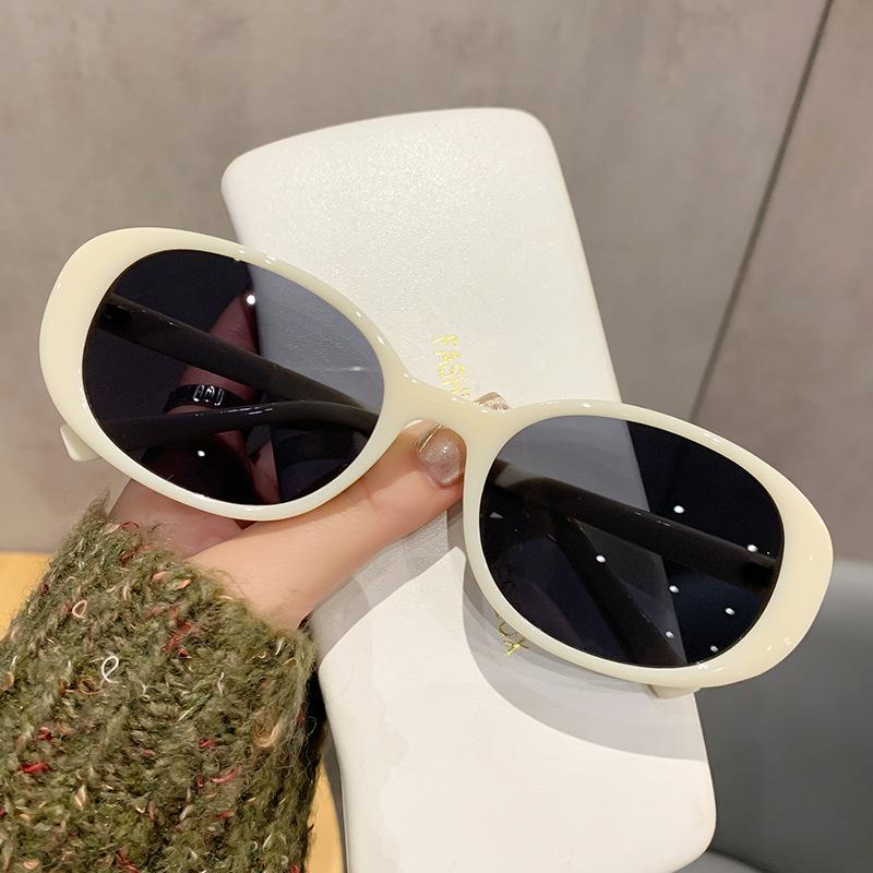 Retro oval full-frame sunglasses women's new trendy UV-proof driving sunglasses high-end personalized glasses