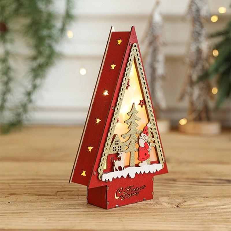 Christmas Cottage Decors Handcrafts LED Lighted Cabin House Festival Ornament for Home and Office Tabletop Display