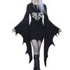 Women's Gothic Punk Bat Sleeve Witch Dress with Skeleton Heart Print Irregular Hem Party Dress for Halloween Costume