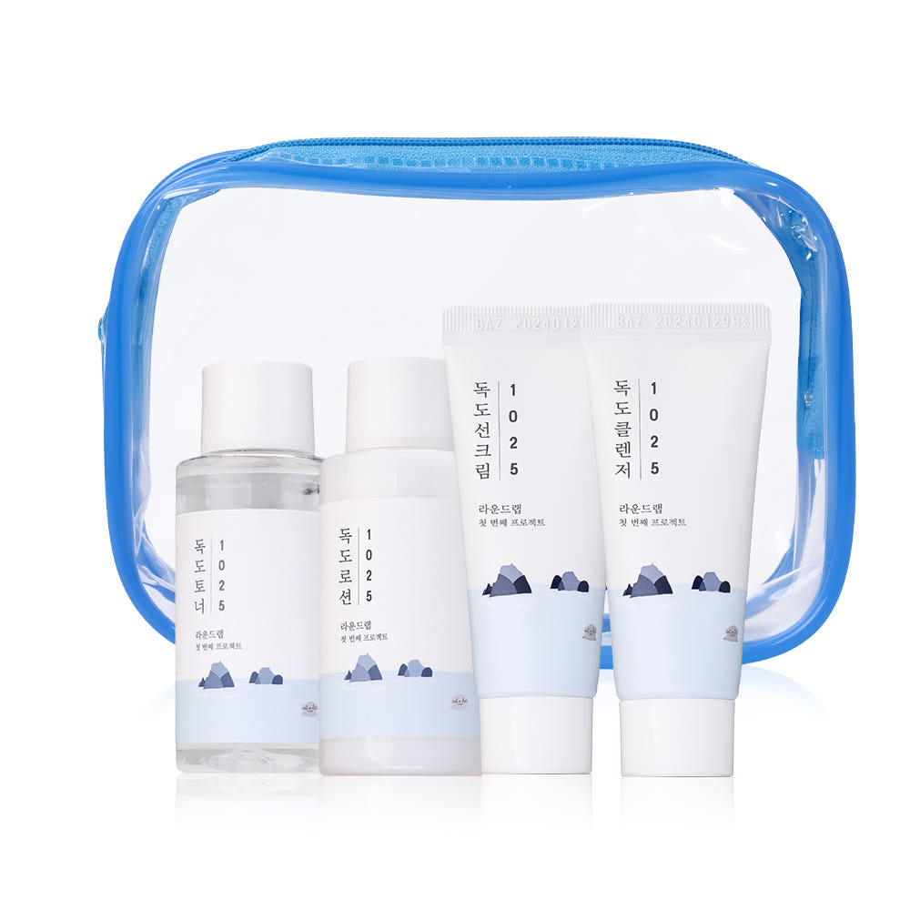 Round Lab 1025 Dokdo Travel Kit 4-Piece Set with Pouch Hydrating Skincare Essentials