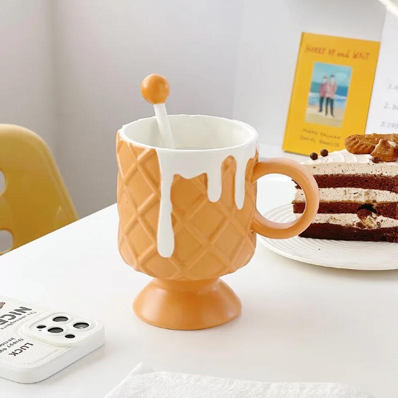 Household Items Cream Ice Cream Coffee Mug with Stirring Spoon Ceramic Cup Gao Mei Milk Cup Water Cup Women's Mug Cutlery Gifts
