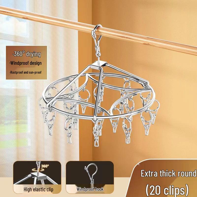Rotating Stainless Steel Sock Drying Rack with Anti-Drop Pegs for Home and Dormitory Use