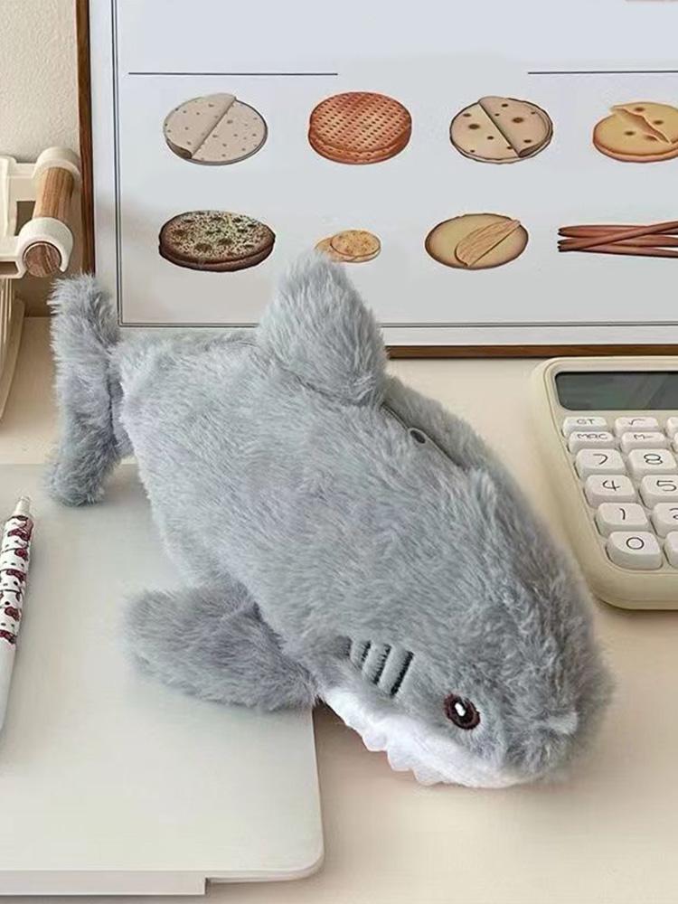 Cute Fluffy Pen Bag Large Capacity Plush Shark Stationery Bag Portable Kawaii Pencil Bag for School Office Supplies