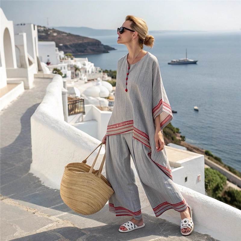Y1 Short Sleeve Shirt Set Fashion Digital Printing Women's Loose Crew Neck Top High Waist Pants Two-piece Set