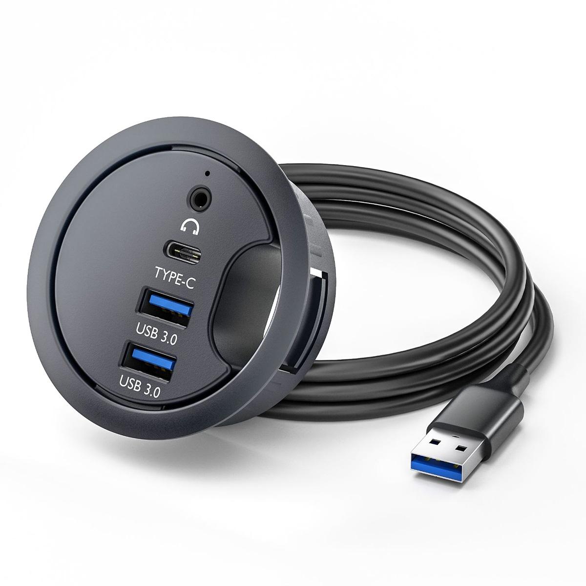

U3-095-HUB05 USB 3.0 Хаб 2xUSB3.0+3.5мм+Type-C 60мм Настільна втулка Сплітер Док-станція As Shown A