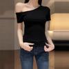 Off-shoulder Short-sleeved T-shirt Women's Slanted Shoulder Summer Slim-fitting Versatile Top, Thin Design Sense Design Sense Bottoming Shirt