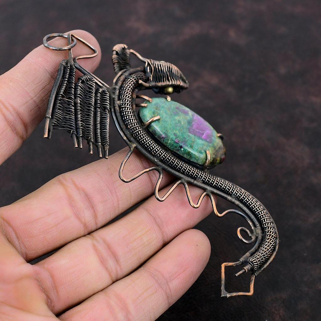 Ruby Fuchsite Pendant Copper Wire Wrapped Gemstone Jewelry Handmade Pendant Antique Dragon Pendants Copper Wire Wrap Pendant Engagement Gift