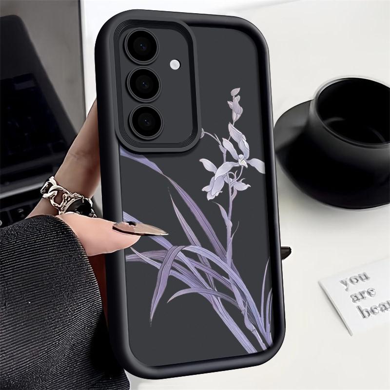 Purple Orchid Floral Pattern Case For Samsung Galaxy A57 A37 A17 A56 A36 A26 A16 5G A55 A35 A15 A54 S21 FE S22 S23 S24 Plus S25 Edge S26 Ultra Cover