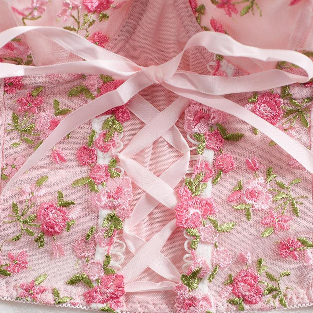 Pink Floral Tie-Up Corset Camisole Tank Top