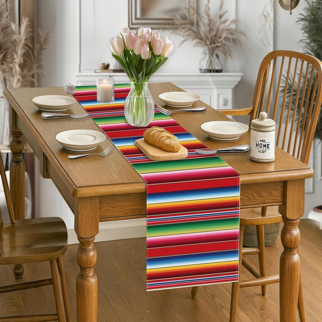 Mexican Serape Table Runner 13x72 Inch, Mexican Fiesta Party Table Decor, Cinco de Mayo Decorations Table Runner, Boho Southwestern Dining Tablecloth