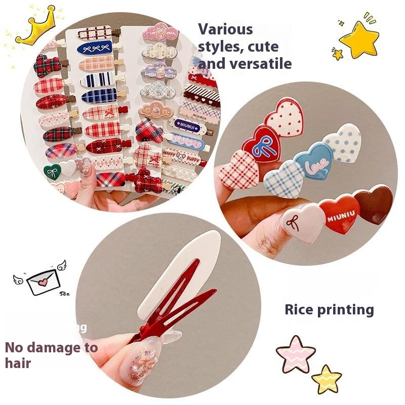 5Pcs Clip-On Seamless Hair Clip Cute Heart-Shaped Sweet Hair Accessories For Women Fashionable Hairpin Fragile Hair Clip