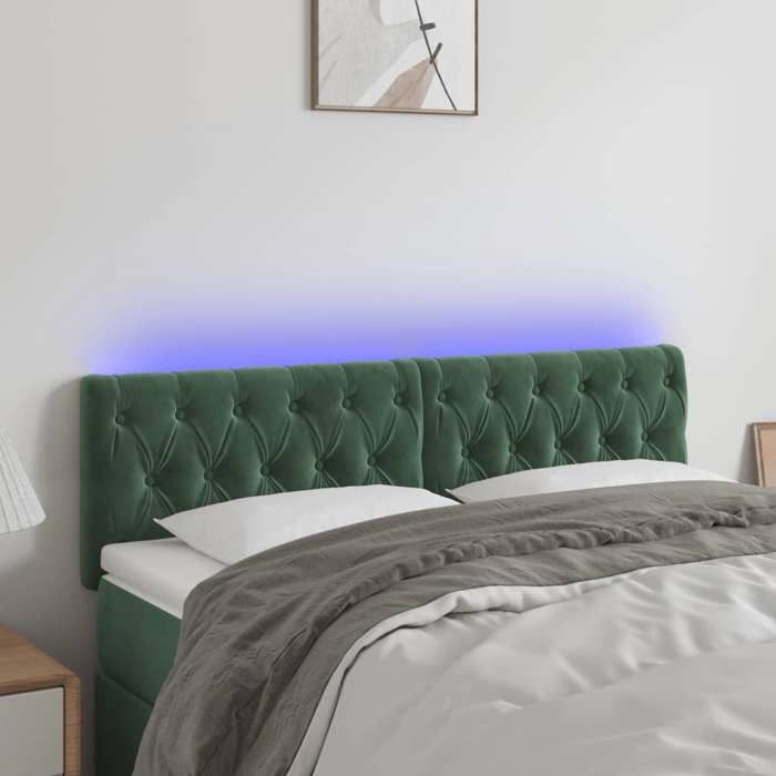 VidaXL Tête de Lit à LED Meuble de Chambre à Coucher Accessoire de Lit Double Tête de Cadre de Lit Intérieur Vert Foncé 3122005