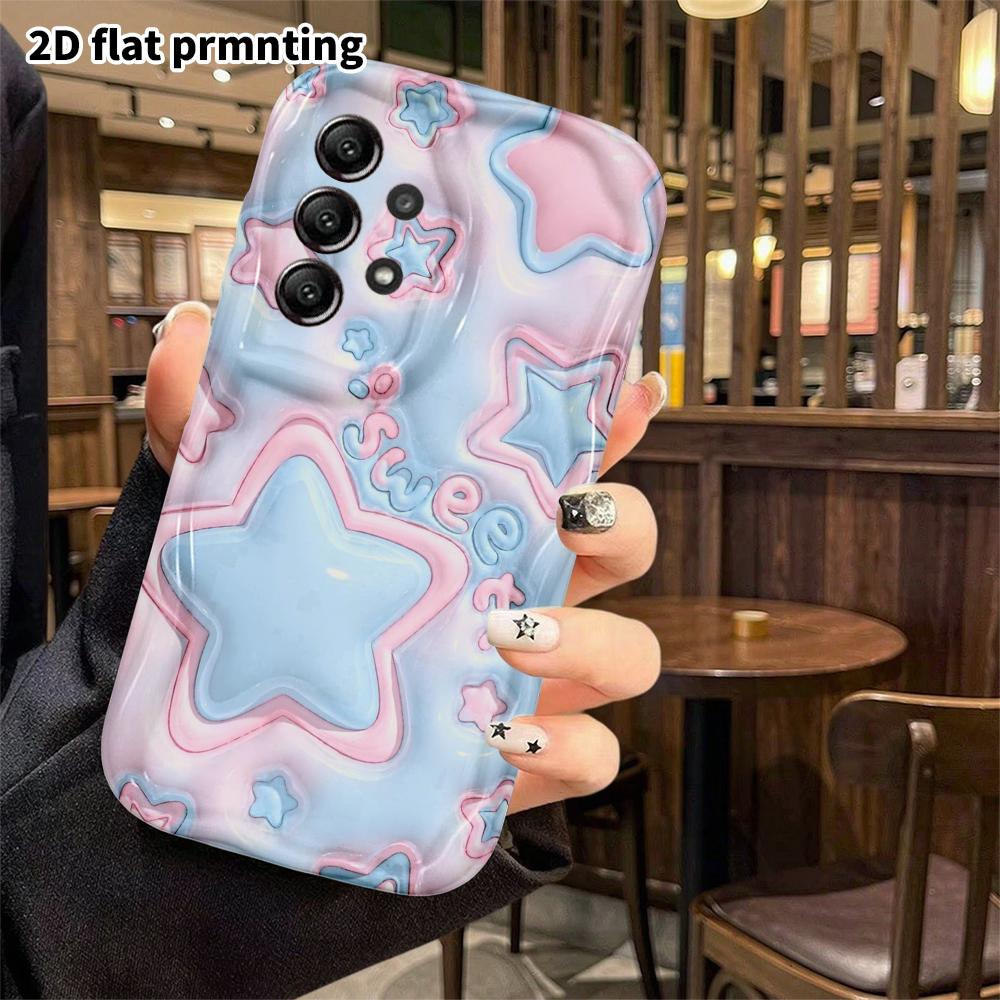Phone Case: 2D Flat Samsung Galaxy A34 A35 M05 M06 S20 S22 S21 FE Plus 5G Protective Case, Pink and Blue Puffy Stars, Christmas and Halloween Gift