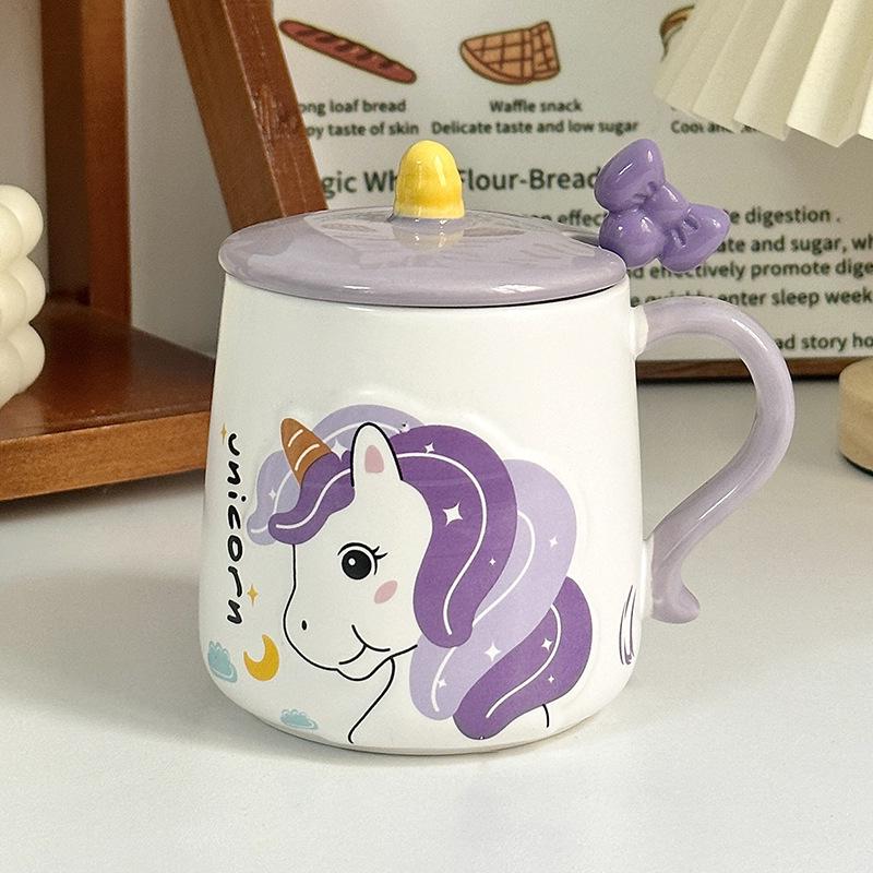 Cute Rainbow Unicorn Ceramic Mug with Lid Spoon Girl Heart Drink Water Cup Office Coffee Cup Gift