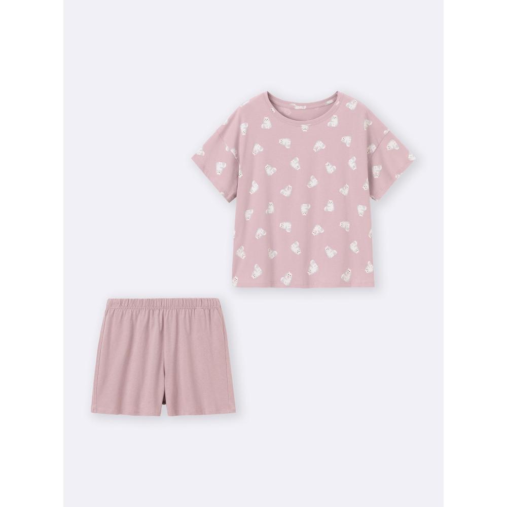 

Gu By Uniqlo Хлопковый цветной комплект для дома с коротким рукавом Cat 71 PURPLE/L