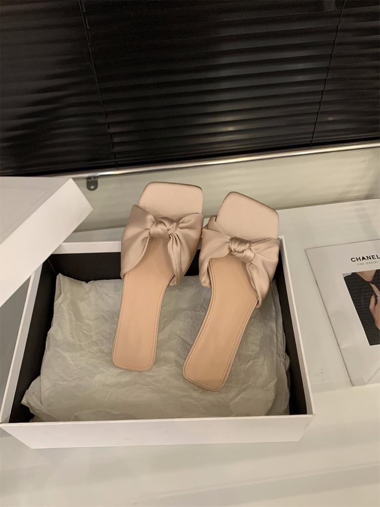 Thick heel gentle bow French small cool slippers fairy shoes wear 2025 new summer with skirt sandals