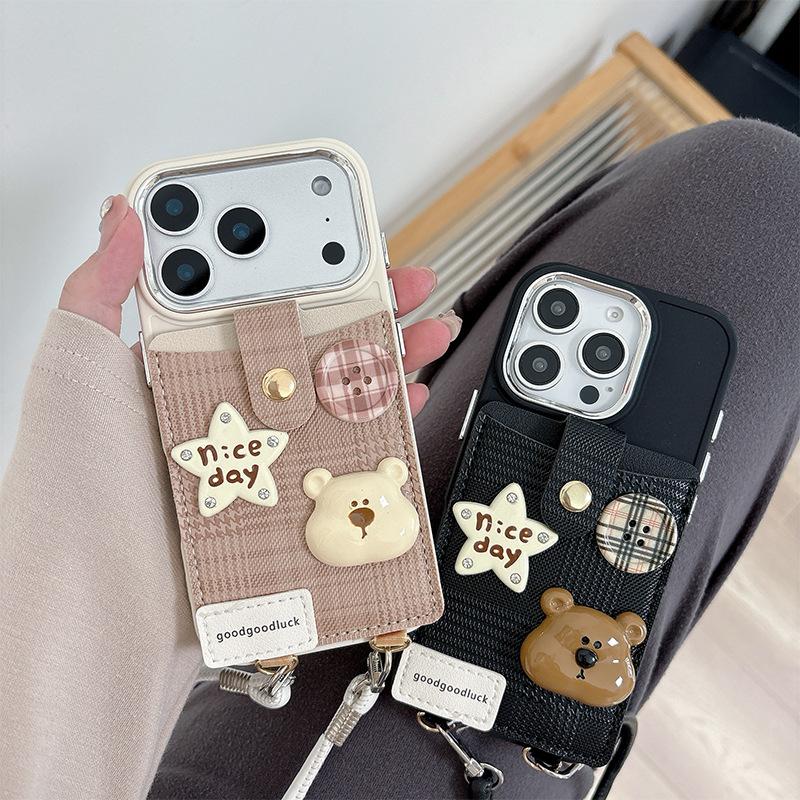 Applicable To Iphone17Air Change Bag, Card Bag, Mobile Phone Case, Portable Rope, Apple 16 Buttons 15Pro Bear Stars.