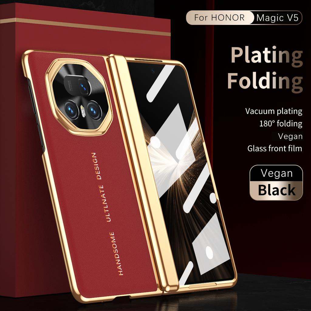 For Honor Magic V5 and Magic V3 Case Ultimate Design Leather Dual Hinge Protection Anti-Scratch and Anti-Fingerprint Case Cover